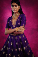 Load image into Gallery viewer, Purple Chand Jaal Crop Top Skirt Set
