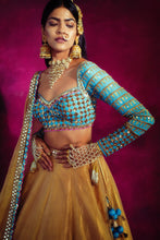 Load image into Gallery viewer, Firozi &amp; Gold Tissue Lehenga Set
