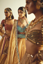 Load image into Gallery viewer, Firozi &amp; Gold Tissue Lehenga Set
