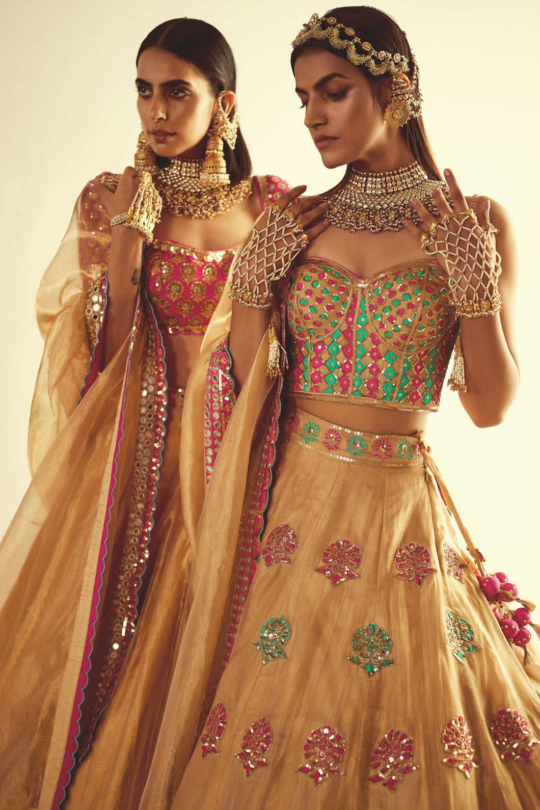 Mughal Boota Gold Tissue Lehenga Set