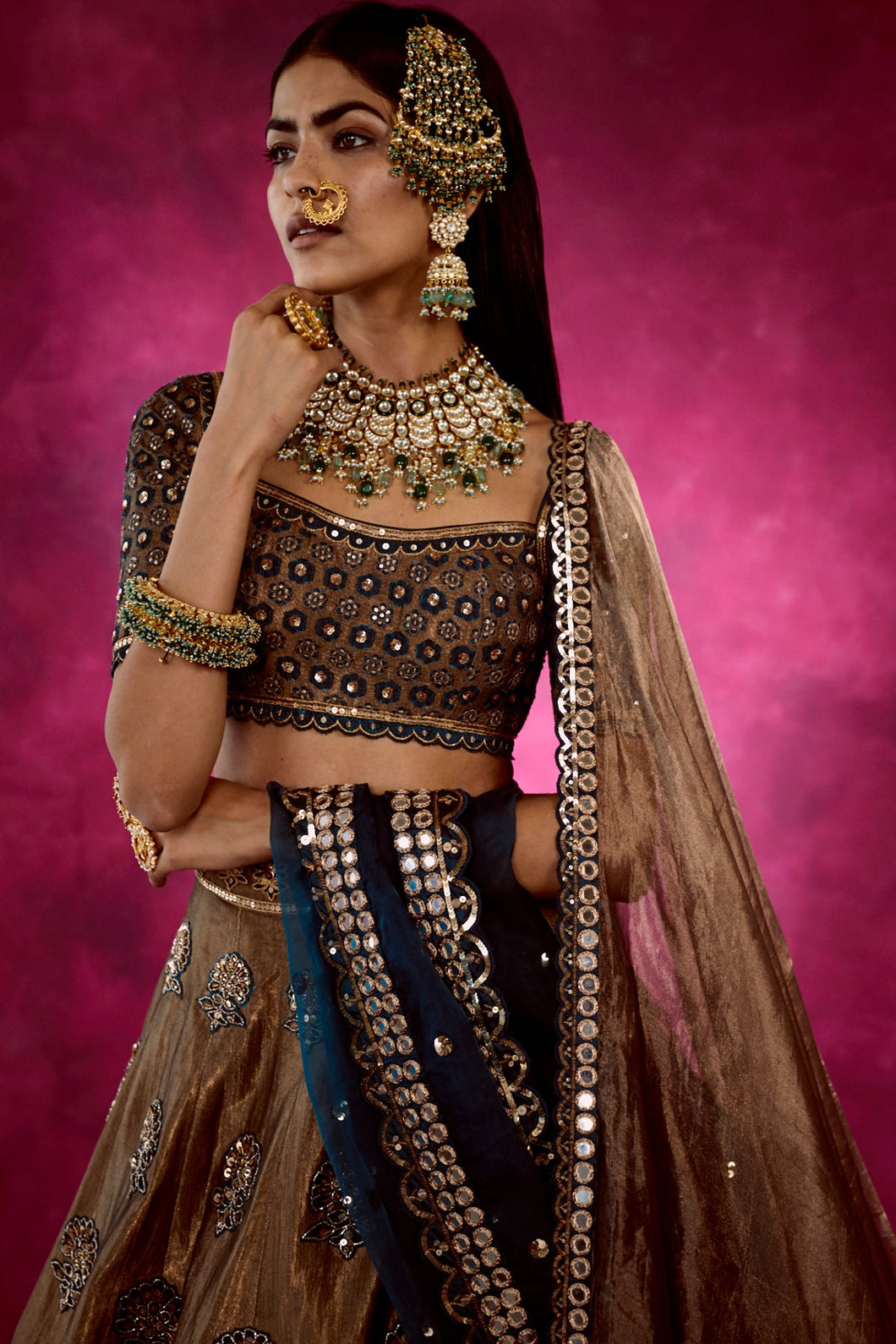 Mughal Boota Tissue Lehenga Set