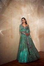 Load image into Gallery viewer, Dull Mint Kinfe Pleated Lehanga Set
