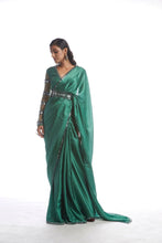 Load image into Gallery viewer, Sage Green Satin Chiffon Saree
