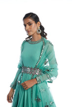 Load image into Gallery viewer, Dull Green Mint Chiffon Anarkali Set
