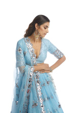 Load image into Gallery viewer, Ice Blue Knife Pleated Mirror Lehanga
