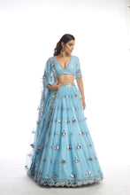 Load image into Gallery viewer, Ice Blue Knife Pleated Mirror Lehanga
