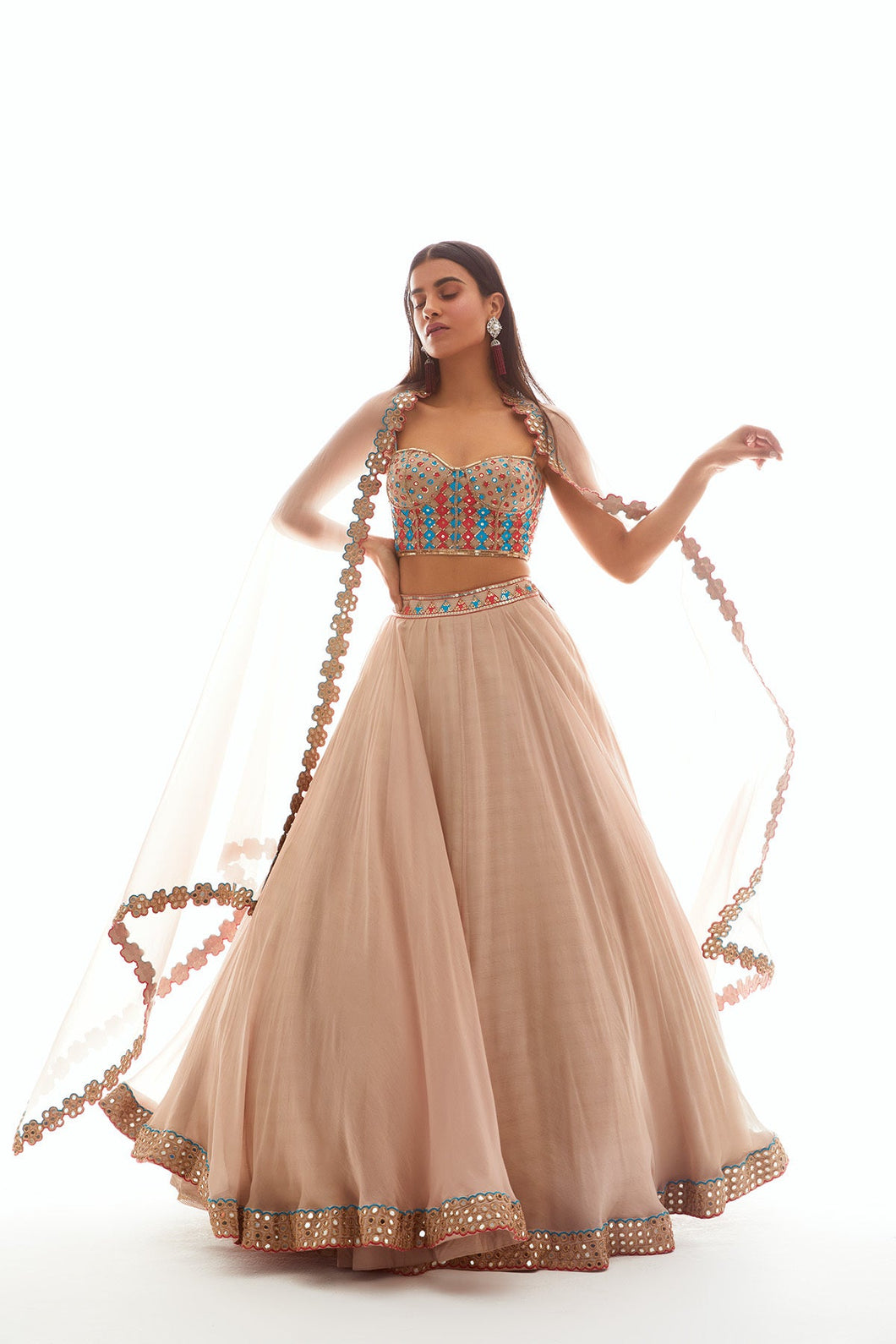 Corset Applique Organza Lehenga