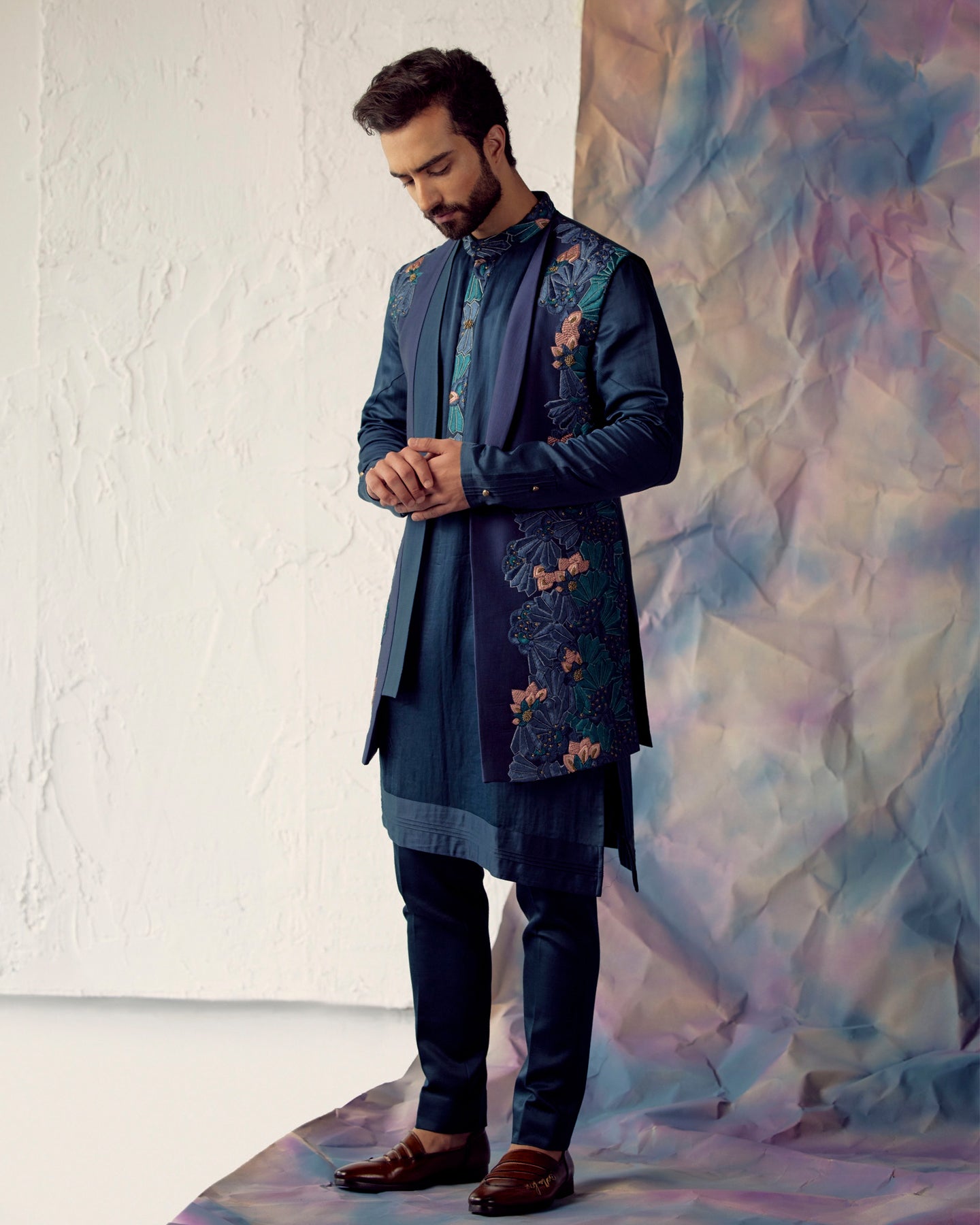 Portrait in Peacock Blue shrug set