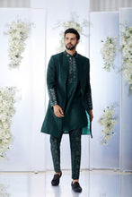 Load image into Gallery viewer, Emerald Green Mirror Open Sherwani Set
