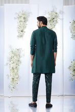 Load image into Gallery viewer, Emerald Green Mirror Open Sherwani Set
