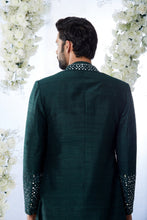 Load image into Gallery viewer, Emerald Green Mirror Open Sherwani Set
