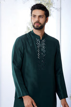 Load image into Gallery viewer, Emerald Green Mirror Open Sherwani Set
