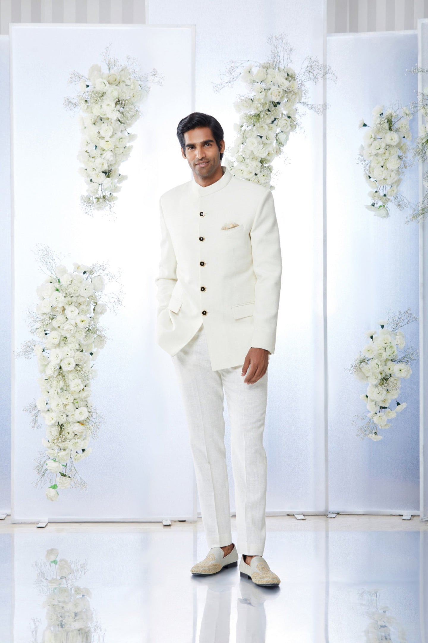 Ivory Black Meena Button Sherwani Set