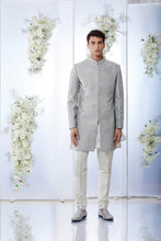 Load image into Gallery viewer, Grey Geomteric Zari Short Sherwani Set
