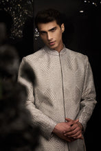 Load image into Gallery viewer, Grey Geomteric Zari Short Sherwani Set
