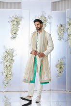 Load image into Gallery viewer, Ivory Sea Green Meena Button Sherwani Set
