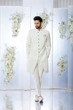 Load image into Gallery viewer, Ivory Sea Green Meena Button Sherwani Set
