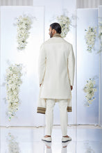 Load image into Gallery viewer, Ivory Deep Maroon Meena Button Sherwani Set
