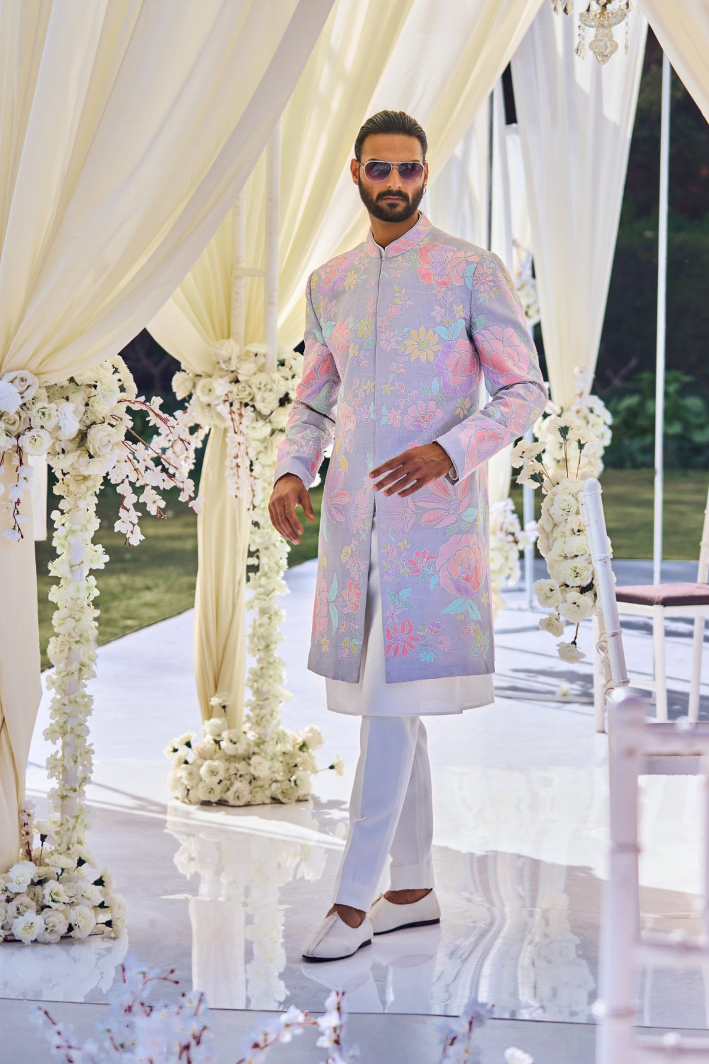 Pastel Floral Sherwani Set
