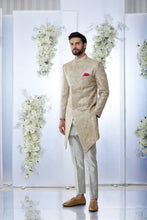 Load image into Gallery viewer, Silver &amp; Gold Zari Sherwani Set
