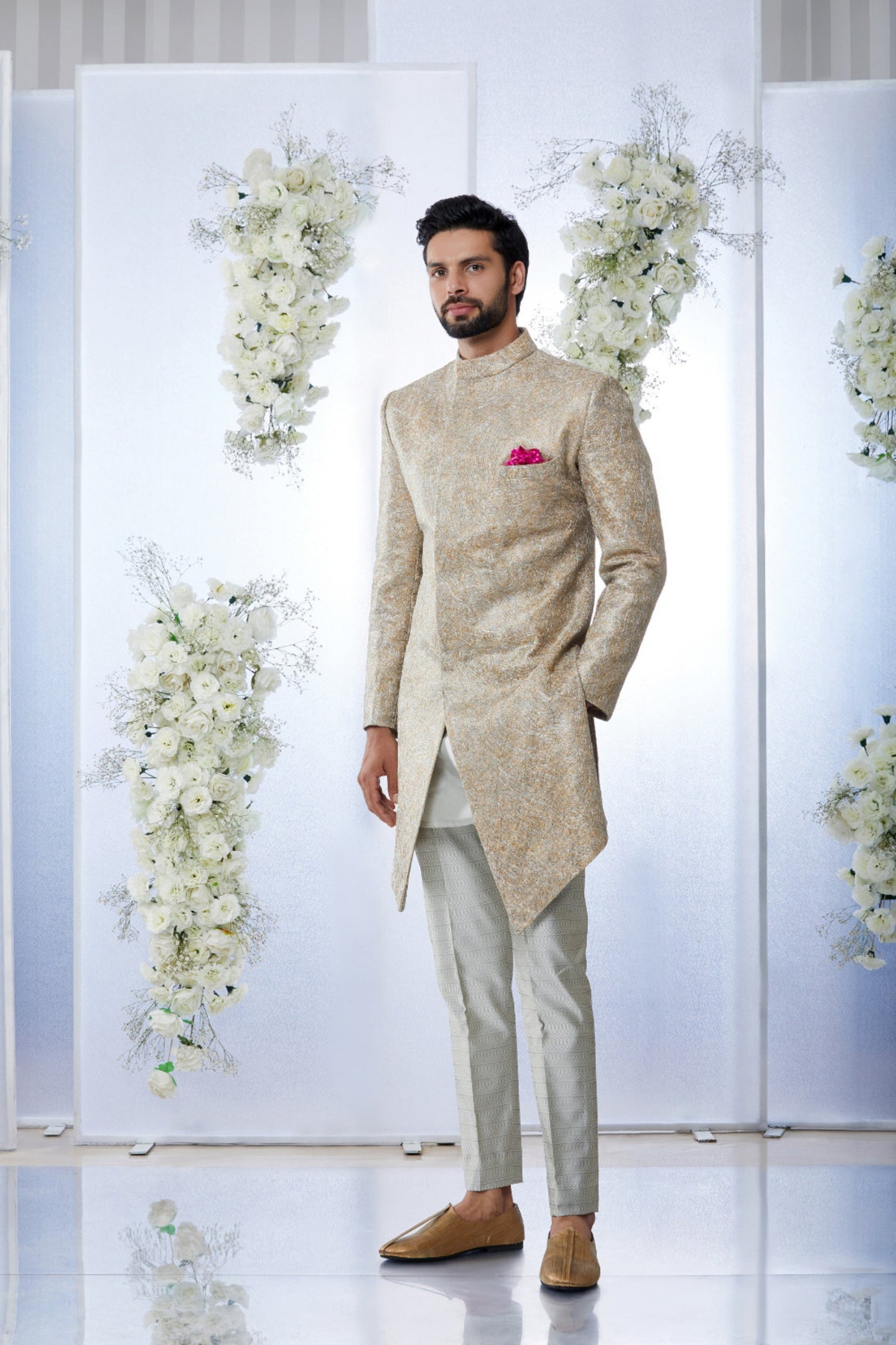 Silver & Gold Zari Sherwani Set
