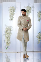 Load image into Gallery viewer, Silver &amp; Gold Zari Sherwani Set
