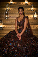 Load image into Gallery viewer, Chocolate Sequin Lehenga Set
