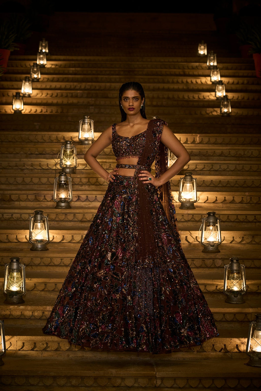 Chocolate Sequin Lehenga Set