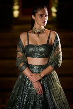Load image into Gallery viewer, Olive Green Sequin Lehenga Set
