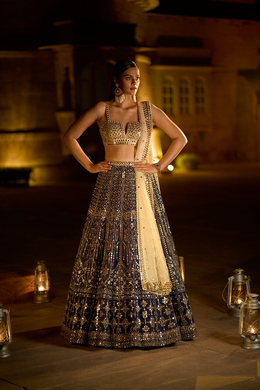 Navy Mirror Work Lehenga Set