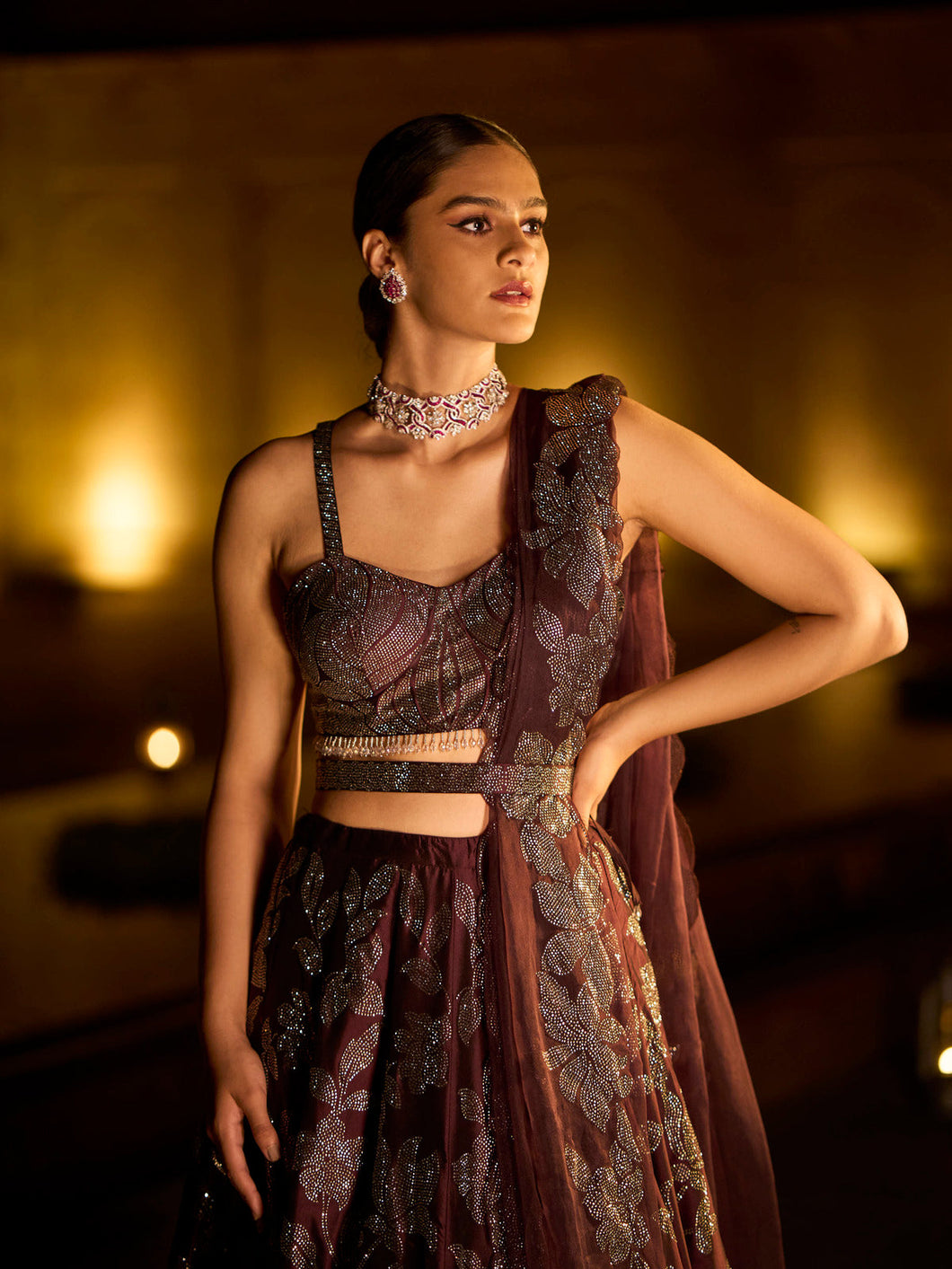 Deep Wine Swarovski Lehenga Set