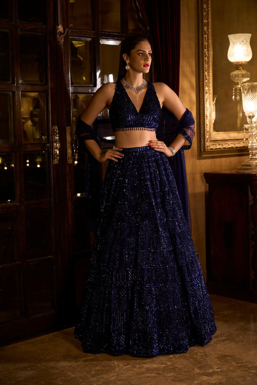 Cobalt Blue Sequin Lehenga Set