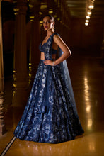 Load image into Gallery viewer, Metallic Blue Sliver Lehenga Set
