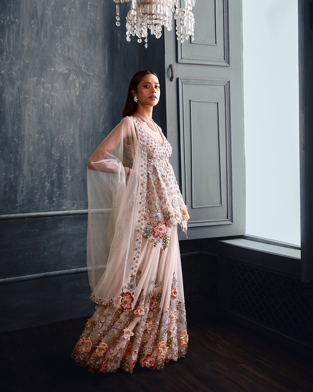 Three-Dimensional Floral Sharara Set