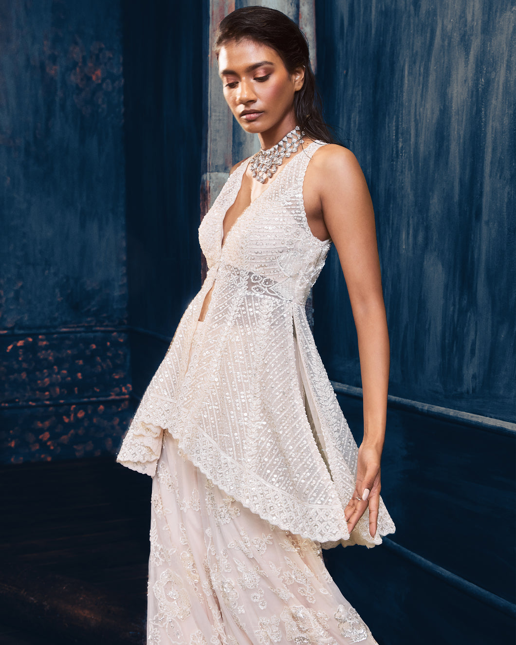 Powder Pink High Low Sharara Set