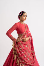 Load image into Gallery viewer, Deep Coral Silk Organza Heavy Dupatta Lehenga Set
