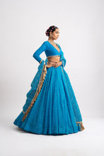 Load image into Gallery viewer, Firozi Silk Organza Heavy Dupatta Lehenga Set
