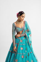 Load image into Gallery viewer, Peacock Green Multi Tier Multi Color Lehenga Set
