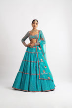 Load image into Gallery viewer, Peacock Green Multi Tier Multi Color Lehenga Set
