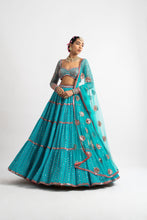 Load image into Gallery viewer, Peacock Green Multi Tier Multi Color Lehenga Set
