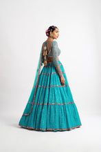 Load image into Gallery viewer, Peacock Green Multi Tier Multi Color Lehenga Set
