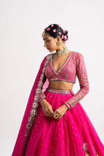 Load image into Gallery viewer, Fuschia Silk Organza Lehenga Set

