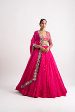 Load image into Gallery viewer, Fuschia Silk Organza Lehenga Set
