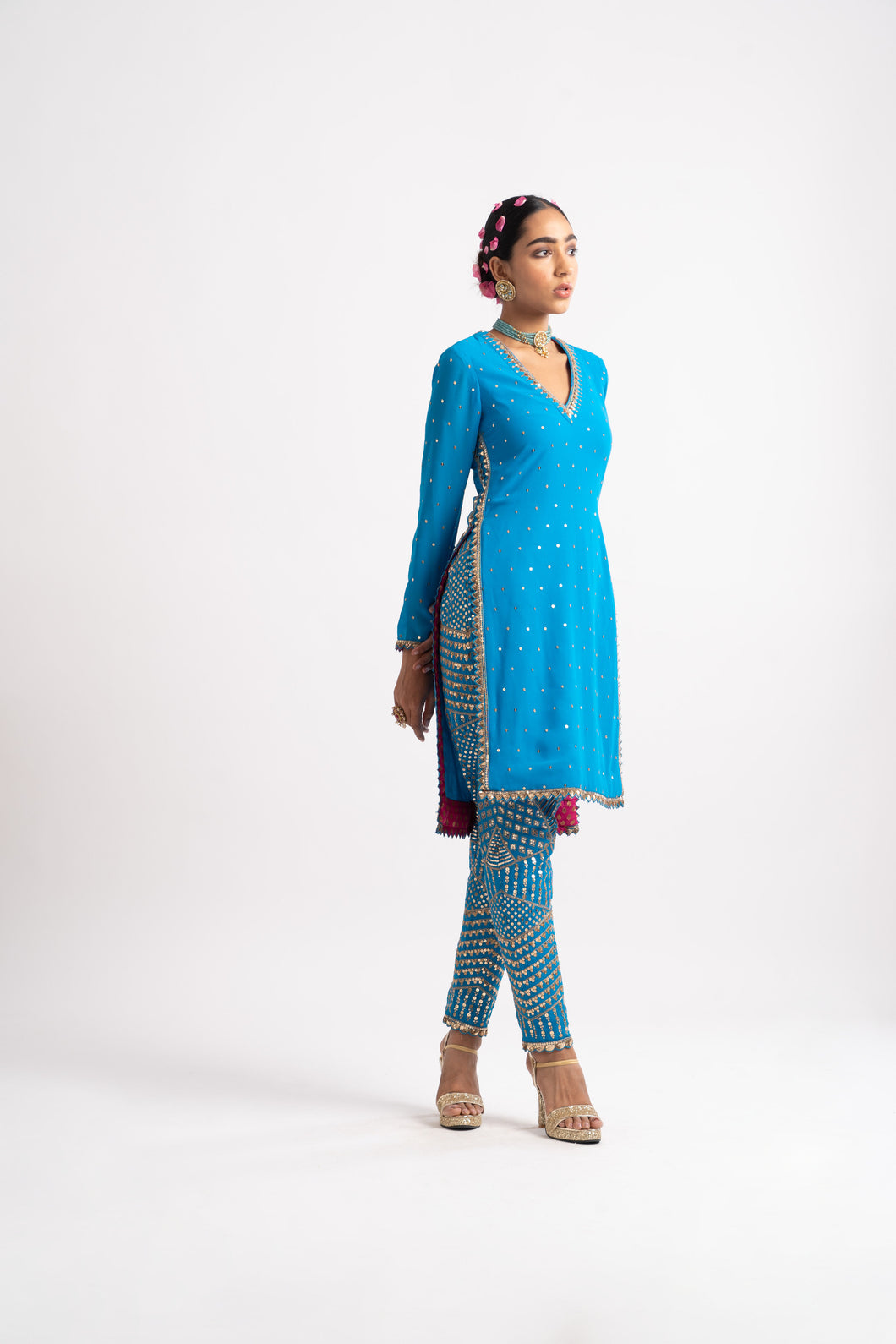 Firozi V Neck Multi Geo Pant Kurta Set