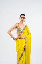 Load image into Gallery viewer, MOSS GREEN SATIN CHIFFON SAREE WITH METALLIC BLOUSE
