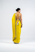 Load image into Gallery viewer, MOSS GREEN SATIN CHIFFON SAREE WITH METALLIC BLOUSE
