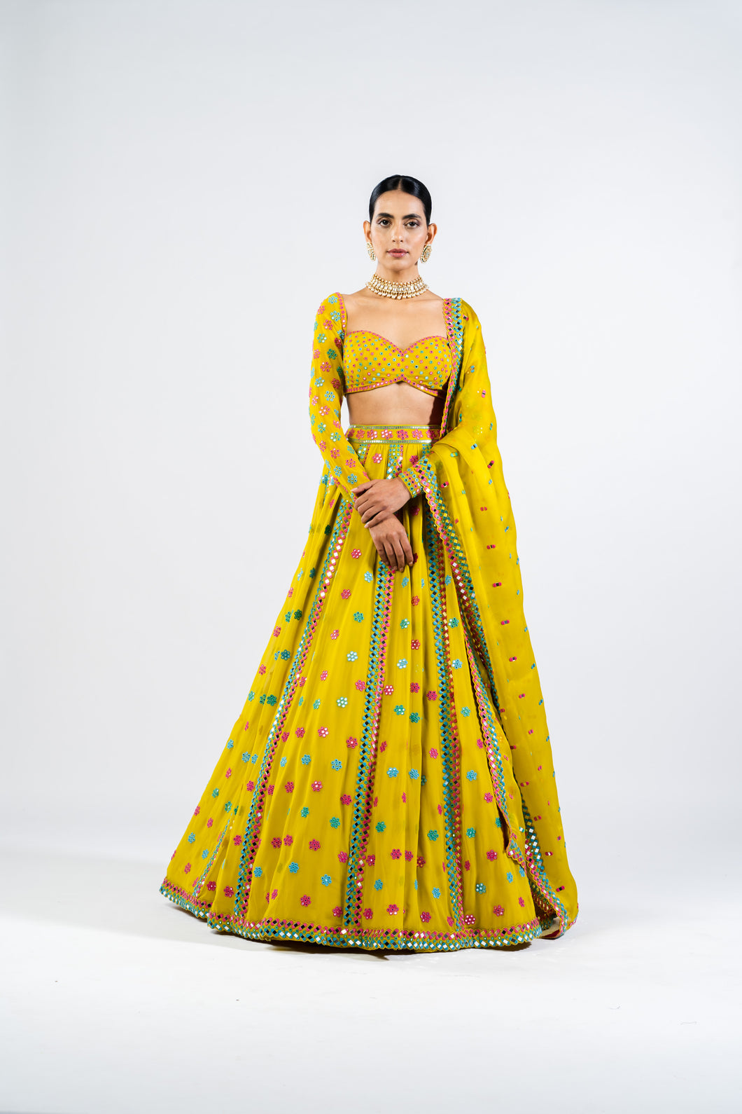 MOSS GREEN FLOWER LEHENGA SET