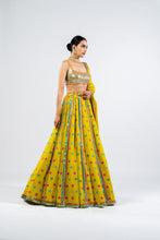 Load image into Gallery viewer, MOSS GREEN FLOWER LEHENGA SET WITH METALLIC BLOUSE
