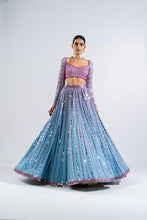 Load image into Gallery viewer, ICE BLUE LINEAR DROP LEHENGA SET

