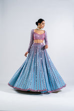 Load image into Gallery viewer, ICE BLUE LINEAR DROP LEHENGA SET
